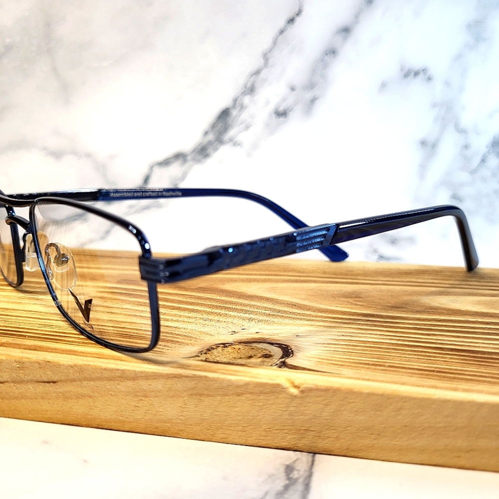 Made in USA Rx'able eyeglass frame BLUE glasses metal full rim men NEW 54-16-135